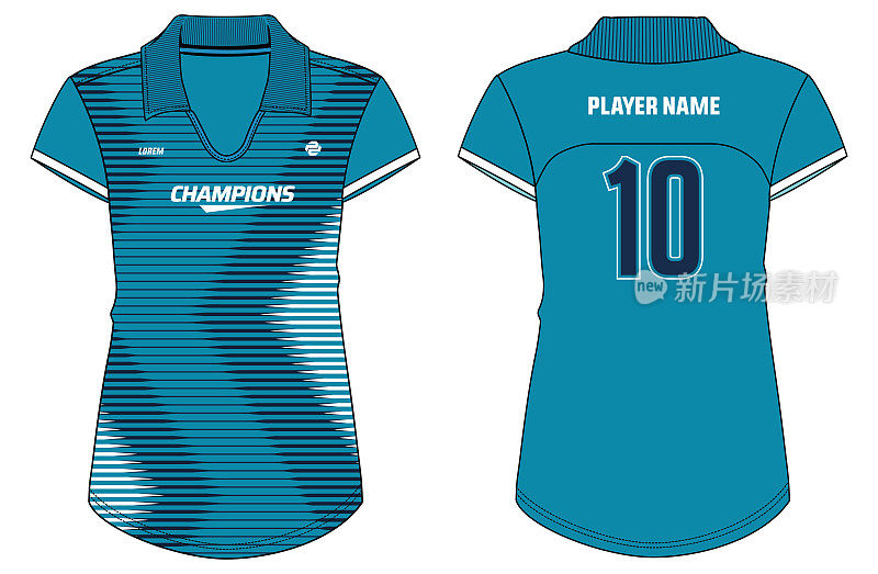 妇女运动Polo领t恤Jersey设计概念插图矢量模板适合女孩和女士为足球，板球，足球，排球，Netball和沙滩球Jersey kit概念